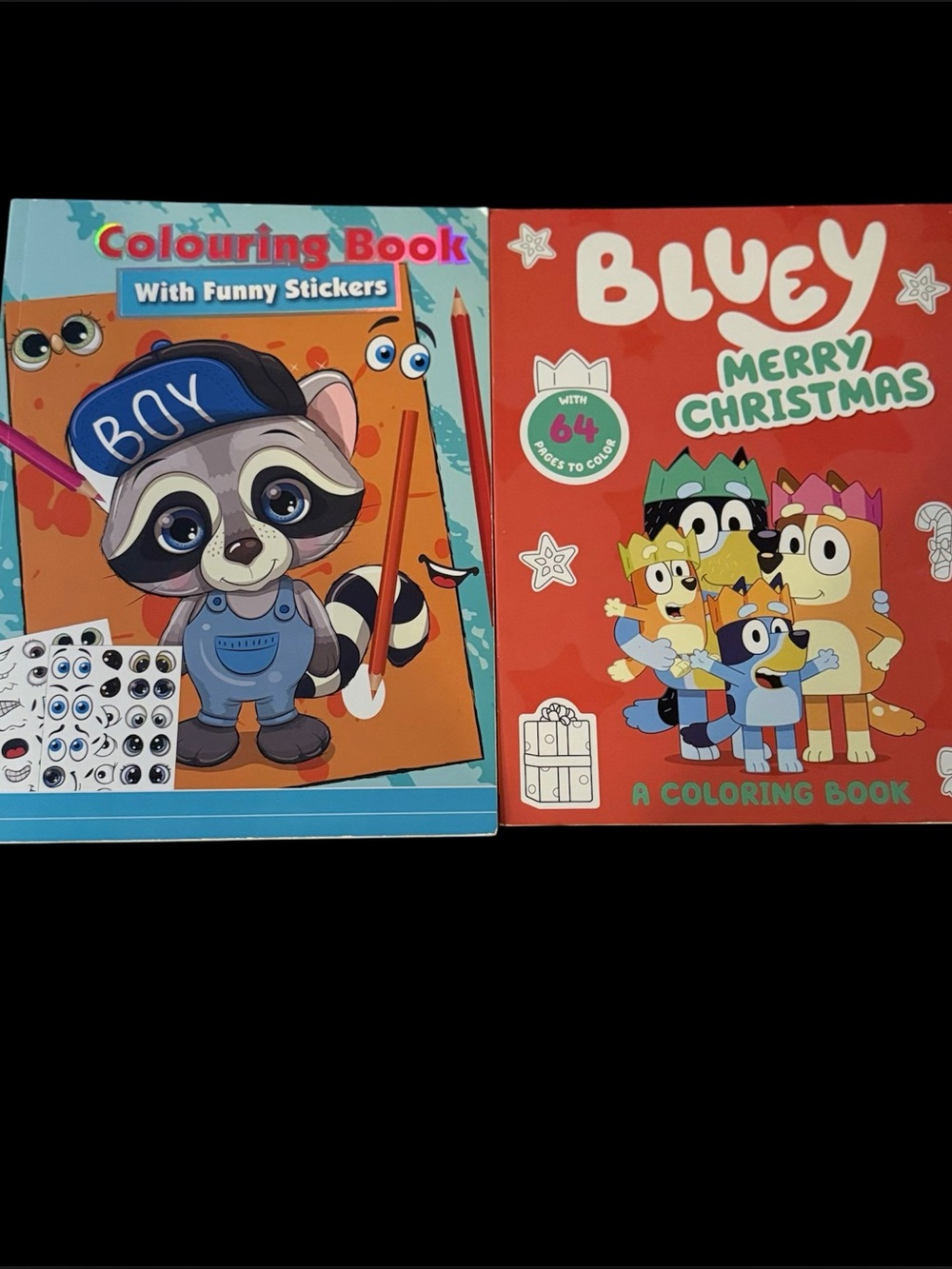 Bluey Merry Christmas & Raccoon Colouring Books - Red & Blue
